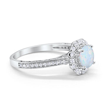 Filigree Engagement Bridal Ring Lab Created White Opal 925 Sterling Silver